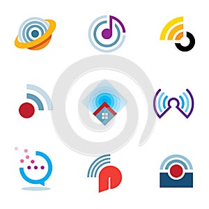 Ether world connectivity signal location positioning waves transmitting logo icons