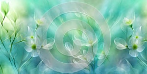 Etheral florat art with white daisy flowers and dreamy blue background