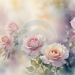 An ethereal abstract floral background with vibrant rose flowers in full bloom