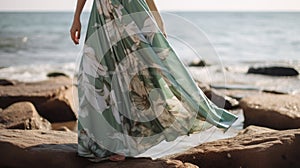 Ethereal Ambiance: Green Floral Maxi Dress For A Beautiful Maxi Skirt Product Shot