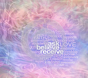 Ethereal Ask Believe Receive Concept Graphic Inspirational Screen Saver