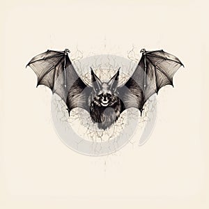 Ethereal Bat Drawing With Tattoo: Minimalist One-line Artboard Print