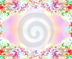 Ethereal beautiful soft summer banner with flowers, pastel sweet colors white pink yellow background. Exquisite graceful awe airy