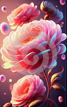 Ethereal Bloom: Intricate Digital Painting with Vibrant Neon Flair