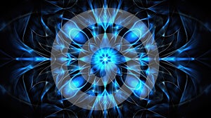Ethereal Blue Fractal Flower: Digital Artistic Symmetry