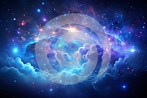 Ethereal blue and purple nebula-like cloud photo