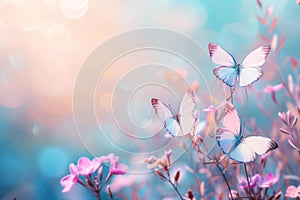 Ethereal Butterflies on Spring Flowers, Dreamy Nature Aesthetic