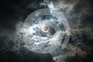 Ring of Fire Solar Eclipse Through Dramatic Clouds