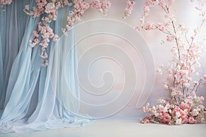 Ethereal Cherry Blossoms and Draping Silk Fabric