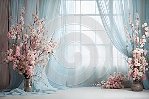 Ethereal Cherry Blossoms and Draping Silk Fabric