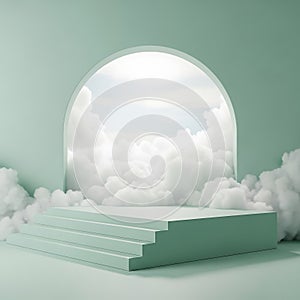 Ethereal cloud display platform with circular archway