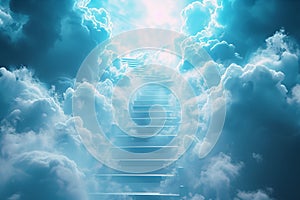 Ethereal connection Cloud stairway evokes spiritual transcendence and enlightenment