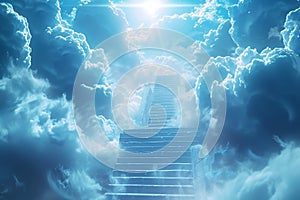 Ethereal connection Cloud stairway evokes spiritual transcendence and enlightenment
