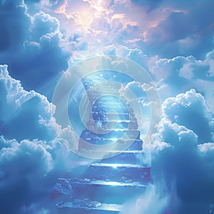 Ethereal connection Cloud stairway evokes spiritual transcendence and enlightenment