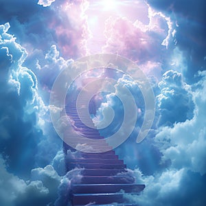 Ethereal connection Cloud stairway evokes spiritual transcendence and enlightenment