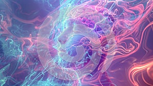 An ethereal depiction of brain activity during meditation with soft pastel hues and flowing lines symbolizing the brains