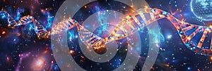 Ethereal DNA Helix Floating Through Cosmic Expanse