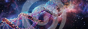 Ethereal DNA Strand Floating Through Starry Galaxy