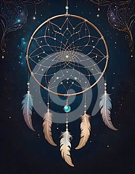 Ethereal Dreamcatcher Capturing Night Sky Mystique, Generative AI