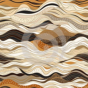 An ethereal and dynamic abstract swirling waves, brown and white vector seamless pattern