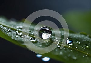 Ethereal Elegance: Beautiful Macro Droplet on Green Leaf