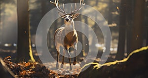 Ethereal Elegance - Capturing Deer in Graceful Leaps and Tranquil Stills. Generative AI photo