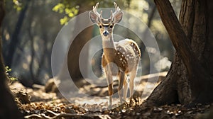 The Ethereal Elegance of Deer, Captured in Graceful Movements and Poignant Stills Among Nature\'s Canopy. Generative AI