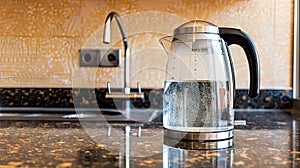 Ethereal Elegance: Glass Tea Kettle on Kitchen Counter