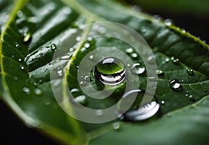 Ethereal Elegance: Macro Droplet on Green Leaf