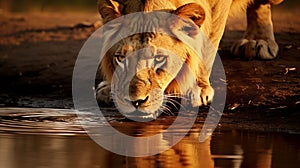 Ethereal Encounter: Lion\'s Reflection