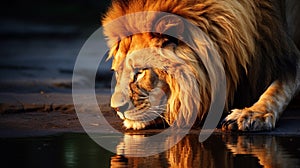 Ethereal Encounter: Lion\'s Reflection