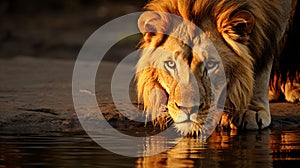 Ethereal Encounter: Lion\'s Reflection