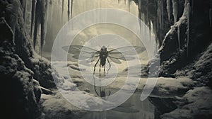 Ethereal Fantasy: Bug On Snow-covered Cave Wall