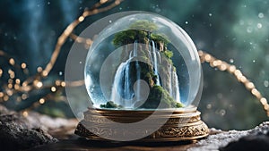 ethereal fantasy concept art macro photo of Ban Gioc waterfall in a snow globe