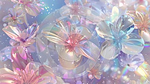 Ethereal Floral Fantasy: Shimmering Flowers in a Dreamy Pastel Universe