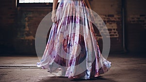 Ethereal Floral Maxi Skirt: Beautiful Product Shot In Atmospheric Warehouse photo