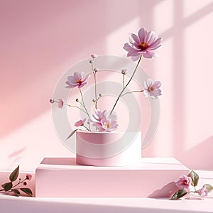 Ethereal Flower Elements on Floating Podium: Abstract Composition