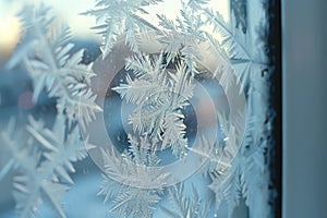 Ethereal Frost Patterns on Winter Windowpane