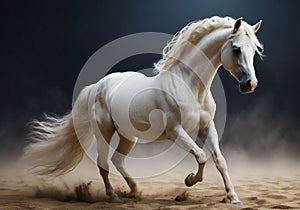 Ethereal Gallop: Beautiful White Horse in Minimalistic Desert Scene