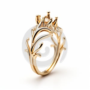 Ethereal Gold Ring With Luminous 3d Leaves And Flowers