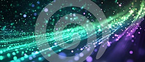 Ethereal Green and Violet Light Stream Abstract Data Flow Background