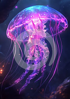 Ethereal Jellyfish Drifting in the Deep photo