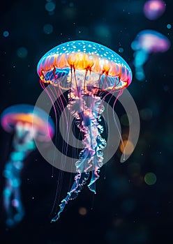 Ethereal Jellyfish Drifting in the Deep photo
