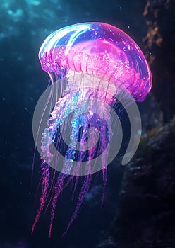Ethereal Jellyfish Drifting in the Deep photo