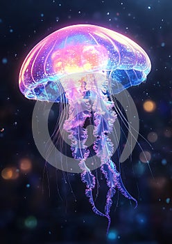 Ethereal Jellyfish Drifting in the Deep photo
