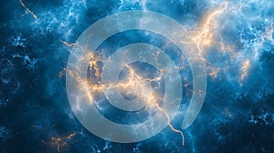 Ethereal lightning storm abstract cosmic background with energetic electric discharges and dramatic blue cloudscape photo