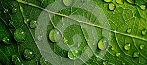 Ethereal macro raindrops transform leaf into worlds of reflections and refractions photo