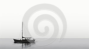 Ethereal Minimalism: Delicate Black And White Sailboat Floating On Ocean