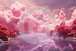 Ethereal Pink clouds fantastic. Generate Ai