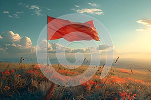 Ethereal Polish Flag Billowing Amidst Sunset Glow #IndependenceDay. Concept Polish Flag, Sunset